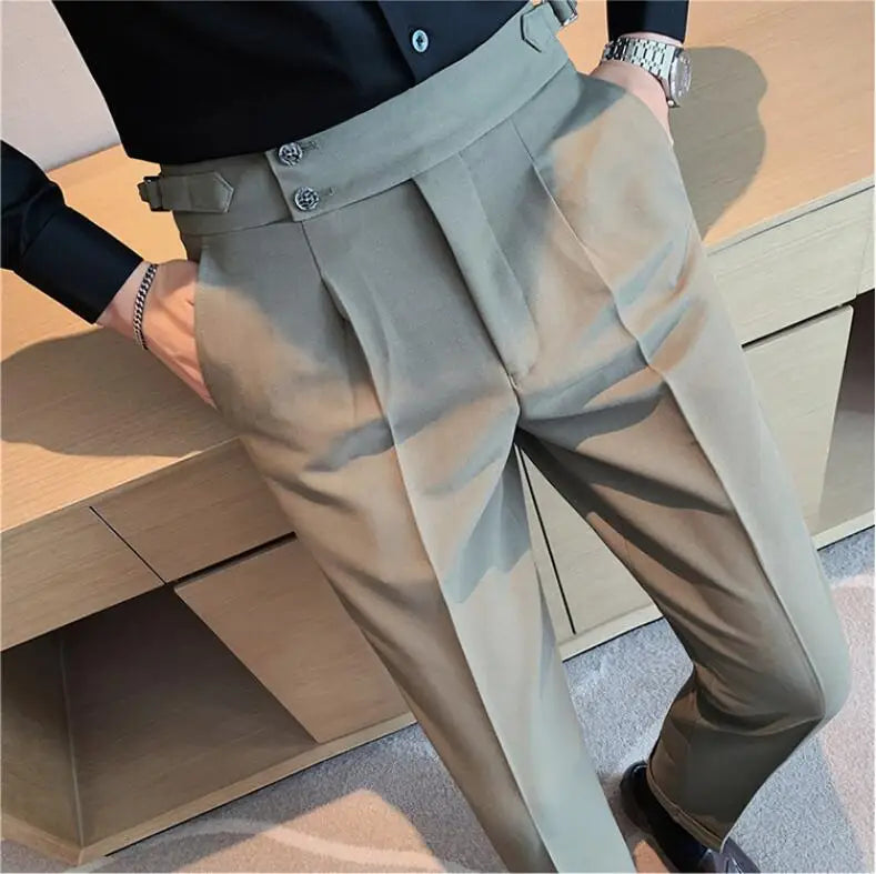 2024 High Quality Business Casual Draped High-waist Trousers Men Solid Color Formal Pants Male Formal Office Social Suit Pants