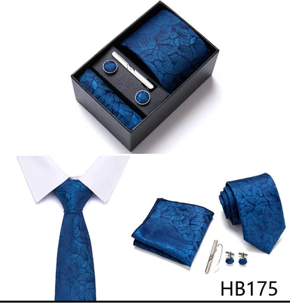 Top Grade Holiday Gift Box 7.5 cm Green Print Tie Pocket Squares Cufflink Set Gravatas Man Suit Accessories Fit Formal Party - BOC-WEAR