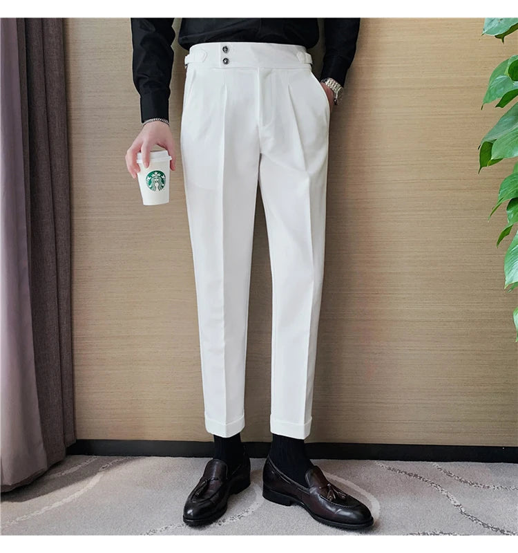 2024 High Quality Business Casual Draped High-waist Trousers Men Solid Color Formal Pants Male Formal Office Social Suit Pants