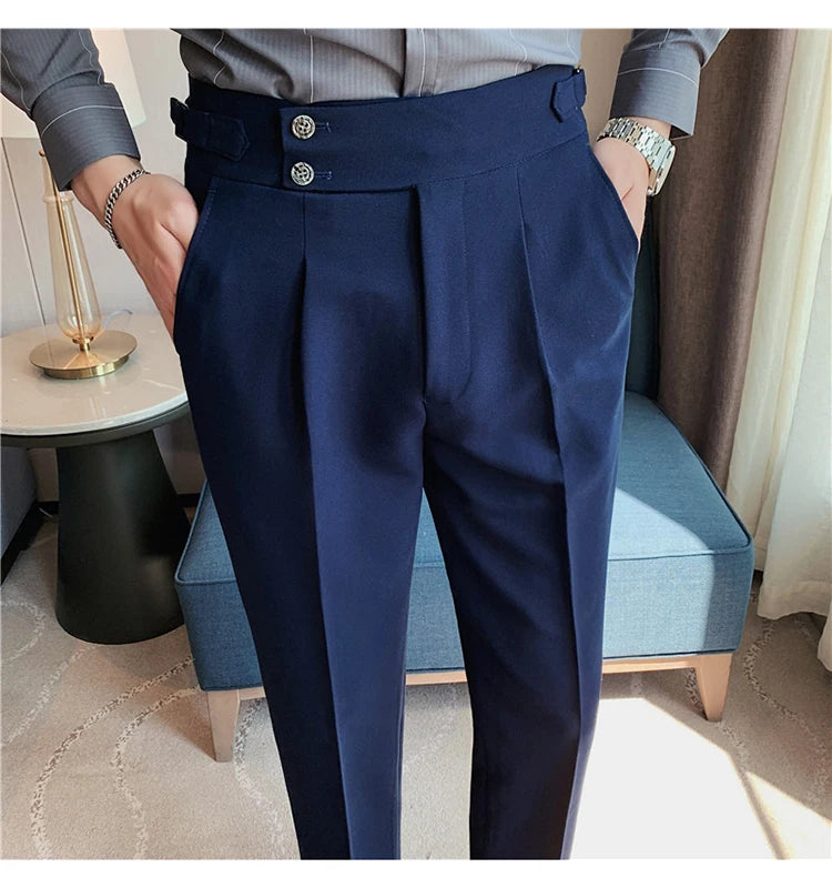 2024 High Quality Business Casual Draped High-waist Trousers Men Solid Color Formal Pants Male Formal Office Social Suit Pants