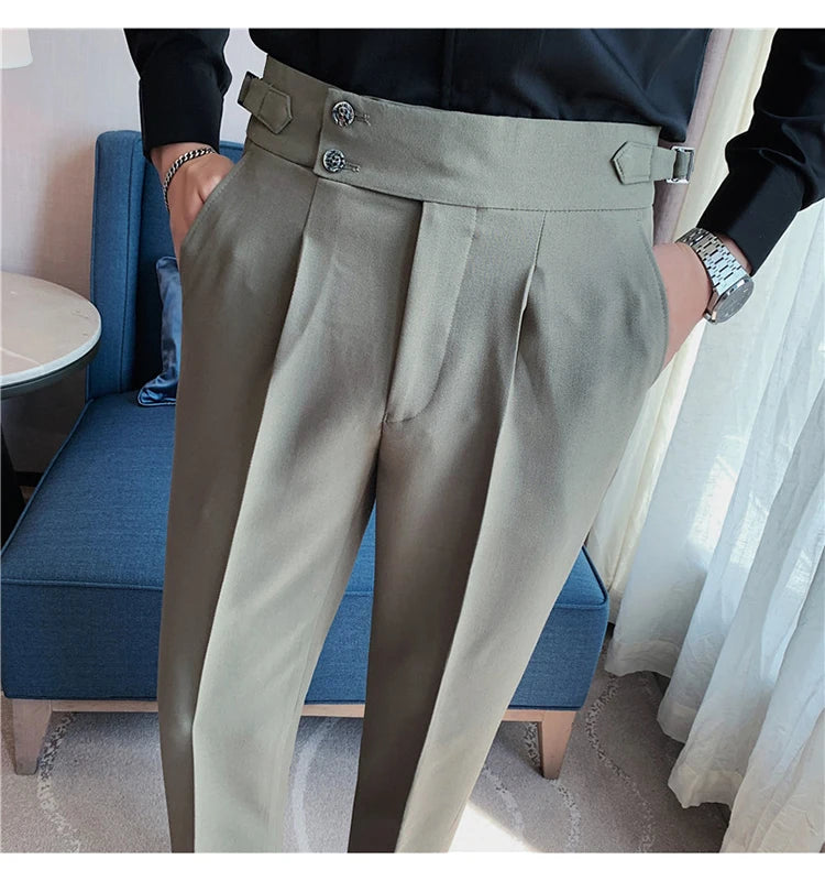2024 High Quality Business Casual Draped High-waist Trousers Men Solid Color Formal Pants Male Formal Office Social Suit Pants