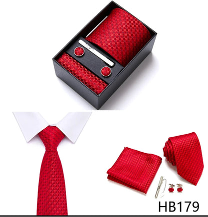 Top Grade Holiday Gift Box 7.5 cm Green Print Tie Pocket Squares Cufflink Set Gravatas Man Suit Accessories Fit Formal Party - BOC-WEAR