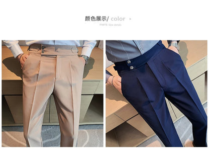 2024 High Quality Business Casual Draped High-waist Trousers Men Solid Color Formal Pants Male Formal Office Social Suit Pants