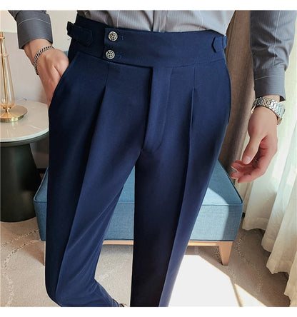 2024 High Quality Business Casual Draped High-waist Trousers Men Solid Color Formal Pants Male Formal Office Social Suit Pants