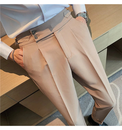 2024 High Quality Business Casual Draped High-waist Trousers Men Solid Color Formal Pants Male Formal Office Social Suit Pants