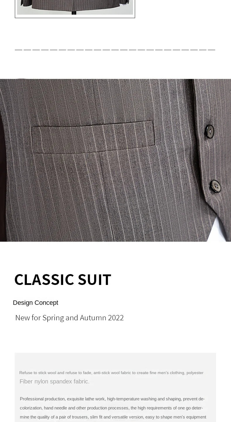 Men's Elegant Khaki Striped 3-Piece Suit - High-End Casual Professional Business Suit Set - BOC-WEAR