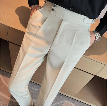 2024 High Quality Business Casual Draped High-waist Trousers Men Solid Color Formal Pants Male Formal Office Social Suit Pants