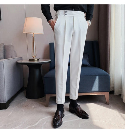 2024 High Quality Business Casual Draped High-waist Trousers Men Solid Color Formal Pants Male Formal Office Social Suit Pants