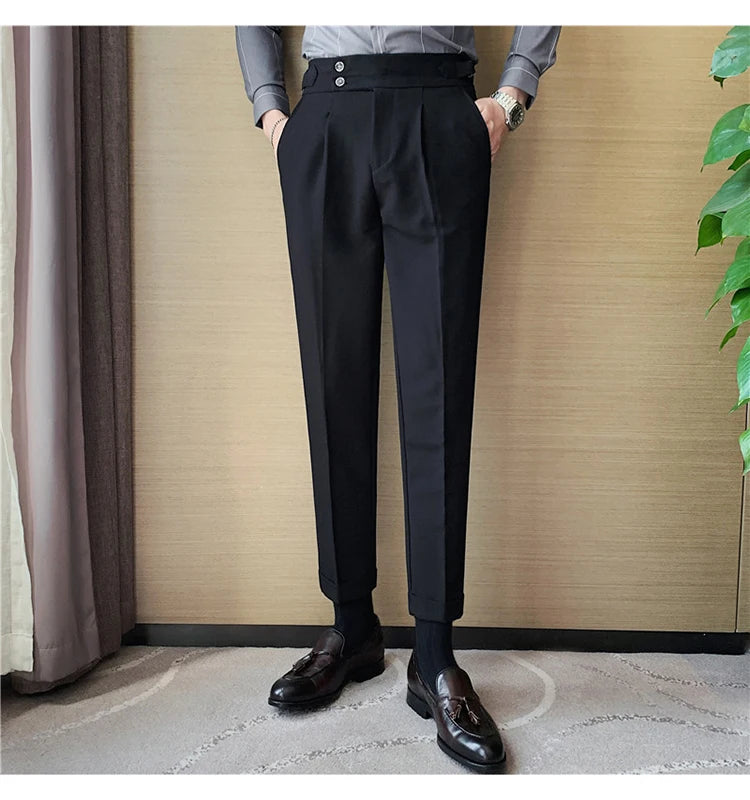 2024 High Quality Business Casual Draped High-waist Trousers Men Solid Color Formal Pants Male Formal Office Social Suit Pants