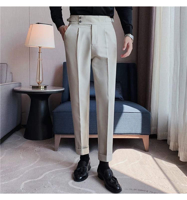 2024 High Quality Business Casual Draped High-waist Trousers Men Solid Color Formal Pants Male Formal Office Social Suit Pants