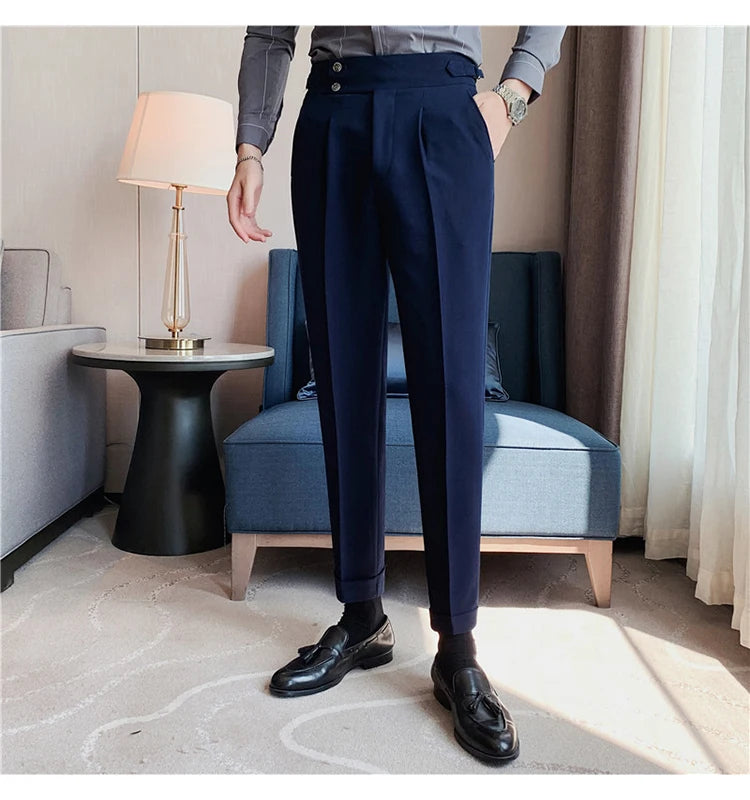 2024 High Quality Business Casual Draped High-waist Trousers Men Solid Color Formal Pants Male Formal Office Social Suit Pants