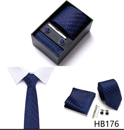 Top Grade Holiday Gift Box 7.5 cm Green Print Tie Pocket Squares Cufflink Set Gravatas Man Suit Accessories Fit Formal Party - BOC-WEAR