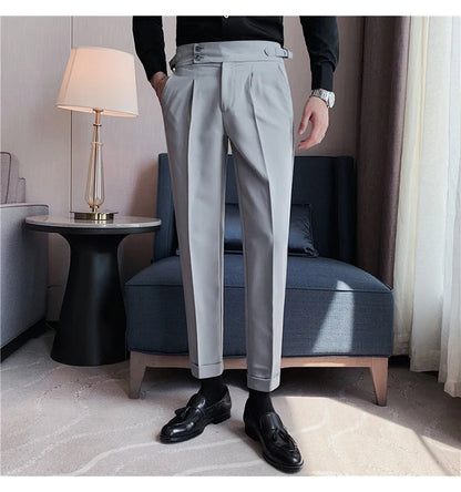 2024 High Quality Business Casual Draped High-waist Trousers Men Solid Color Formal Pants Male Formal Office Social Suit Pants