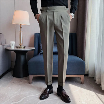 2024 High Quality Business Casual Draped High-waist Trousers Men Solid Color Formal Pants Male Formal Office Social Suit Pants