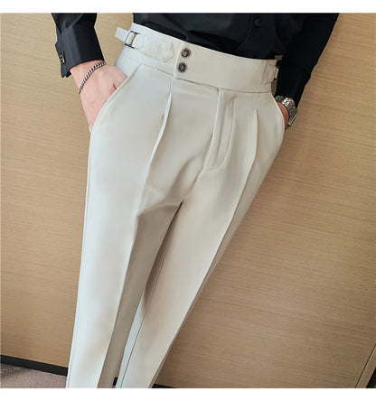 2024 High Quality Business Casual Draped High-waist Trousers Men Solid Color Formal Pants Male Formal Office Social Suit Pants
