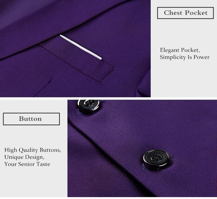 Luxury 3 piece men's wedding suit fashion men's slim solid color business office suit sets large size men Blazer+ pants + vest - BOC-WEAR