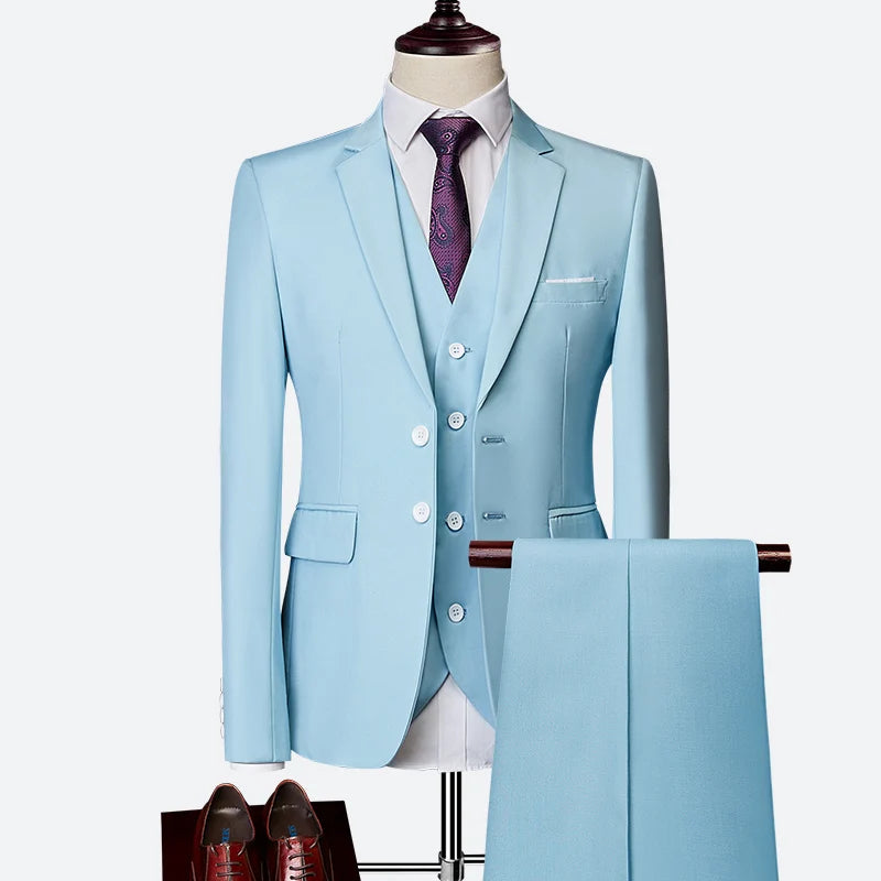 Luxury 3 piece men's wedding suit fashion men's slim solid color business office suit sets large size men Blazer+ pants + vest - BOC-WEAR