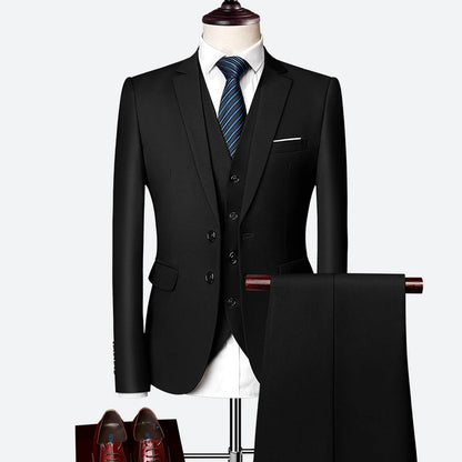 Luxury 3 piece men's wedding suit fashion men's slim solid color business office suit sets large size men Blazer+ pants + vest - BOC-WEAR