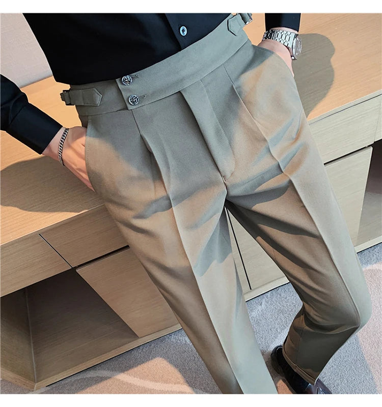 2024 High Quality Business Casual Draped High-waist Trousers Men Solid Color Formal Pants Male Formal Office Social Suit Pants