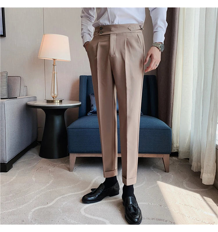 2024 High Quality Business Casual Draped High-waist Trousers Men Solid Color Formal Pants Male Formal Office Social Suit Pants