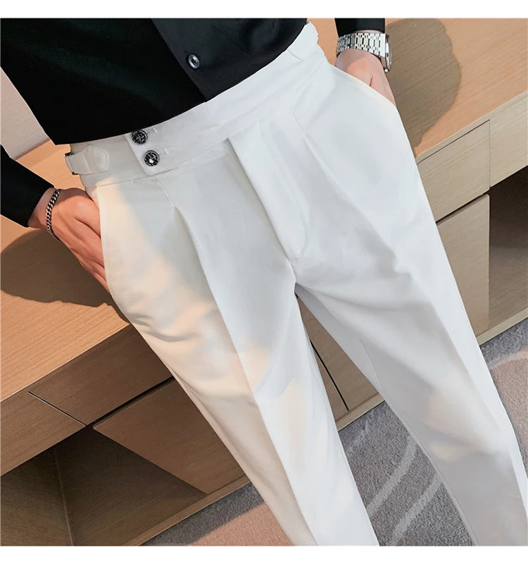 2024 High Quality Business Casual Draped High-waist Trousers Men Solid Color Formal Pants Male Formal Office Social Suit Pants