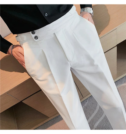2024 High Quality Business Casual Draped High-waist Trousers Men Solid Color Formal Pants Male Formal Office Social Suit Pants