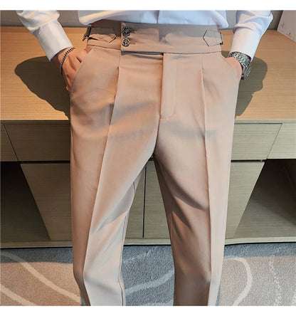 2024 High Quality Business Casual Draped High-waist Trousers Men Solid Color Formal Pants Male Formal Office Social Suit Pants