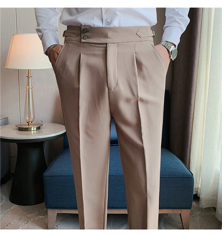 2024 High Quality Business Casual Draped High-waist Trousers Men Solid Color Formal Pants Male Formal Office Social Suit Pants