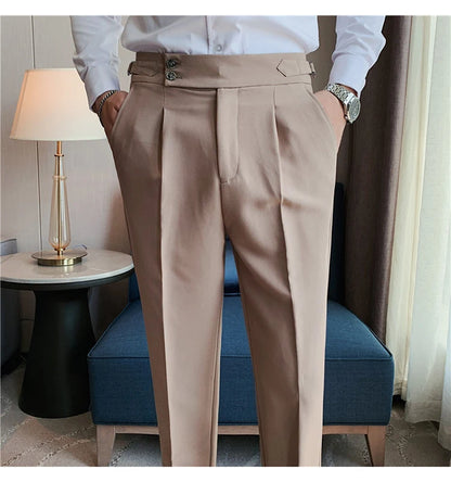 2024 High Quality Business Casual Draped High-waist Trousers Men Solid Color Formal Pants Male Formal Office Social Suit Pants