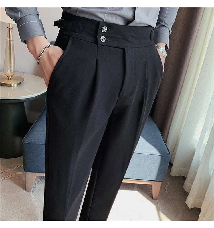 2024 High Quality Business Casual Draped High-waist Trousers Men Solid Color Formal Pants Male Formal Office Social Suit Pants