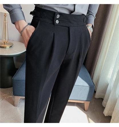 2024 High Quality Business Casual Draped High-waist Trousers Men Solid Color Formal Pants Male Formal Office Social Suit Pants