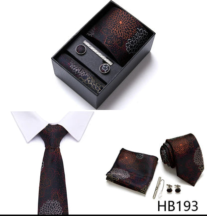 Top Grade Holiday Gift Box 7.5 cm Green Print Tie Pocket Squares Cufflink Set Gravatas Man Suit Accessories Fit Formal Party - BOC-WEAR