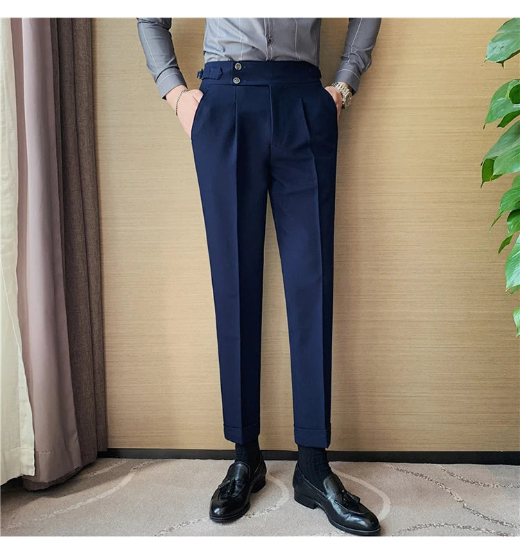 2024 High Quality Business Casual Draped High-waist Trousers Men Solid Color Formal Pants Male Formal Office Social Suit Pants