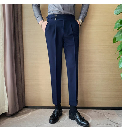 2024 High Quality Business Casual Draped High-waist Trousers Men Solid Color Formal Pants Male Formal Office Social Suit Pants