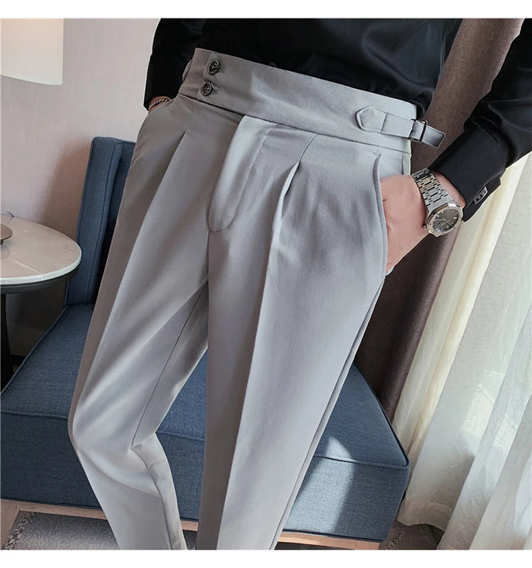 2024 High Quality Business Casual Draped High-waist Trousers Men Solid Color Formal Pants Male Formal Office Social Suit Pants