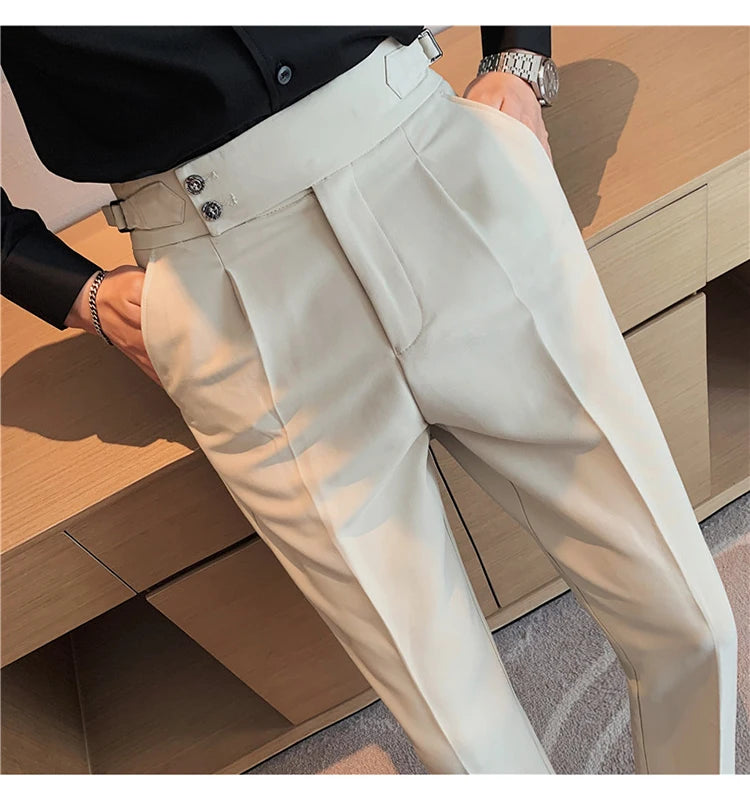 2024 High Quality Business Casual Draped High-waist Trousers Men Solid Color Formal Pants Male Formal Office Social Suit Pants