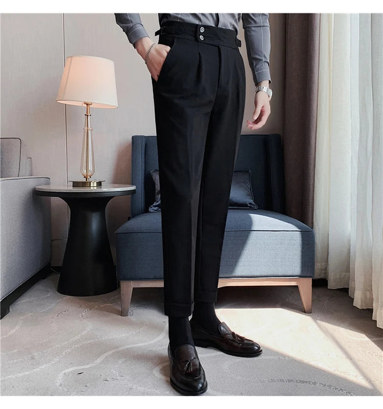 2024 High Quality Business Casual Draped High-waist Trousers Men Solid Color Formal Pants Male Formal Office Social Suit Pants