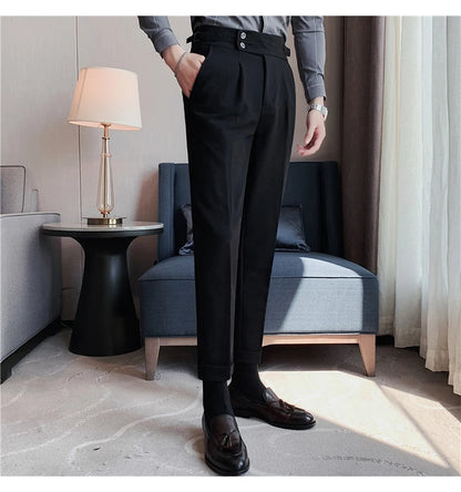 2024 High Quality Business Casual Draped High-waist Trousers Men Solid Color Formal Pants Male Formal Office Social Suit Pants