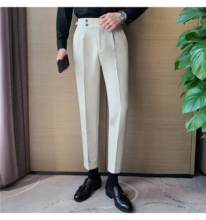 2024 High Quality Business Casual Draped High-waist Trousers Men Solid Color Formal Pants Male Formal Office Social Suit Pants