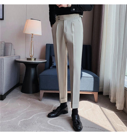 2024 High Quality Business Casual Draped High-waist Trousers Men Solid Color Formal Pants Male Formal Office Social Suit Pants