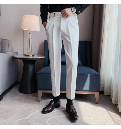 2024 High Quality Business Casual Draped High-waist Trousers Men Solid Color Formal Pants Male Formal Office Social Suit Pants