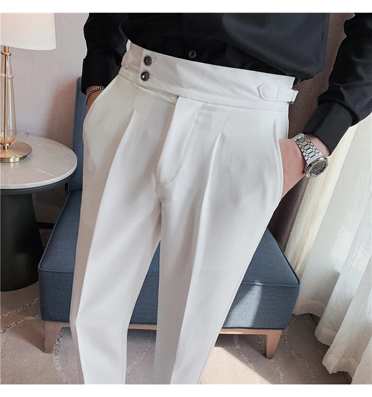 2024 High Quality Business Casual Draped High-waist Trousers Men Solid Color Formal Pants Male Formal Office Social Suit Pants