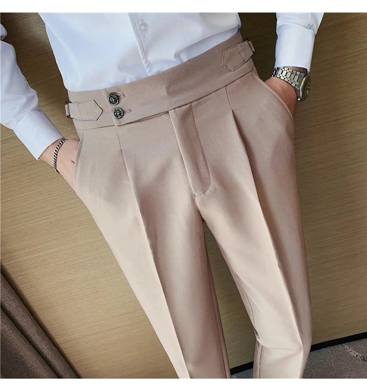 2024 High Quality Business Casual Draped High-waist Trousers Men Solid Color Formal Pants Male Formal Office Social Suit Pants