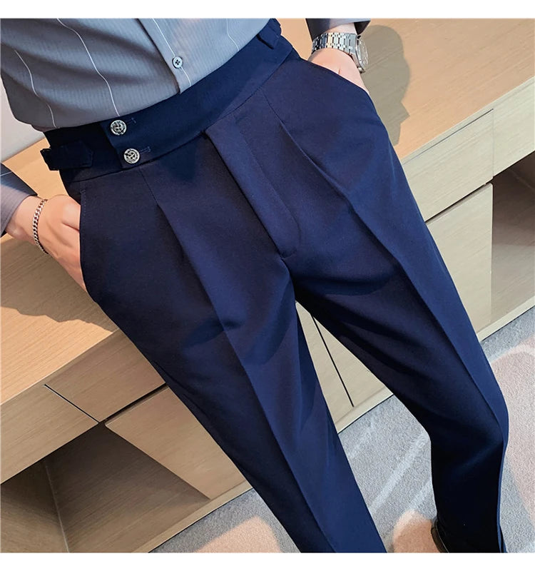 2024 High Quality Business Casual Draped High-waist Trousers Men Solid Color Formal Pants Male Formal Office Social Suit Pants