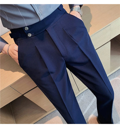 2024 High Quality Business Casual Draped High-waist Trousers Men Solid Color Formal Pants Male Formal Office Social Suit Pants