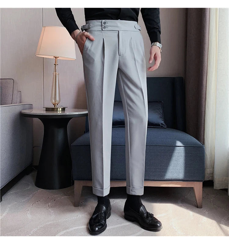 2024 High Quality Business Casual Draped High-waist Trousers Men Solid Color Formal Pants Male Formal Office Social Suit Pants