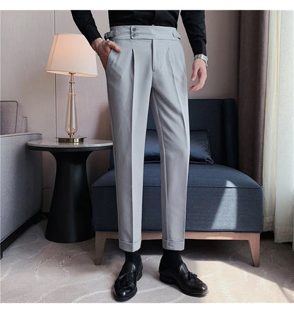 2024 High Quality Business Casual Draped High-waist Trousers Men Solid Color Formal Pants Male Formal Office Social Suit Pants