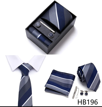 Top Grade Holiday Gift Box 7.5 cm Green Print Tie Pocket Squares Cufflink Set Gravatas Man Suit Accessories Fit Formal Party - BOC-WEAR