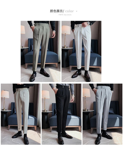 2024 High Quality Business Casual Draped High-waist Trousers Men Solid Color Formal Pants Male Formal Office Social Suit Pants