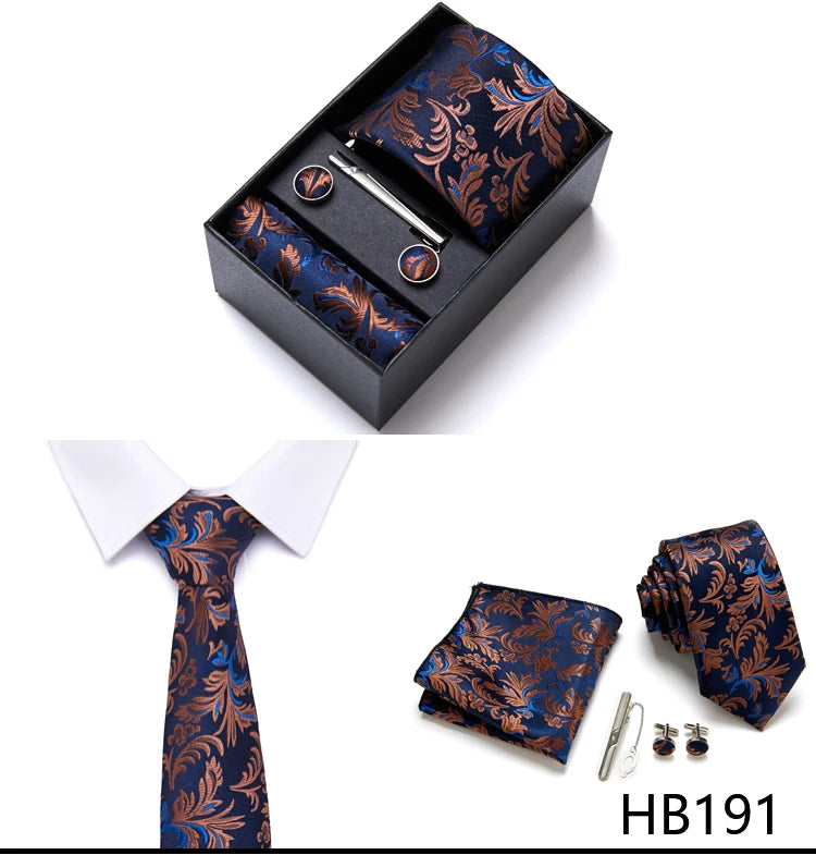 Top Grade Holiday Gift Box 7.5 cm Green Print Tie Pocket Squares Cufflink Set Gravatas Man Suit Accessories Fit Formal Party - BOC-WEAR